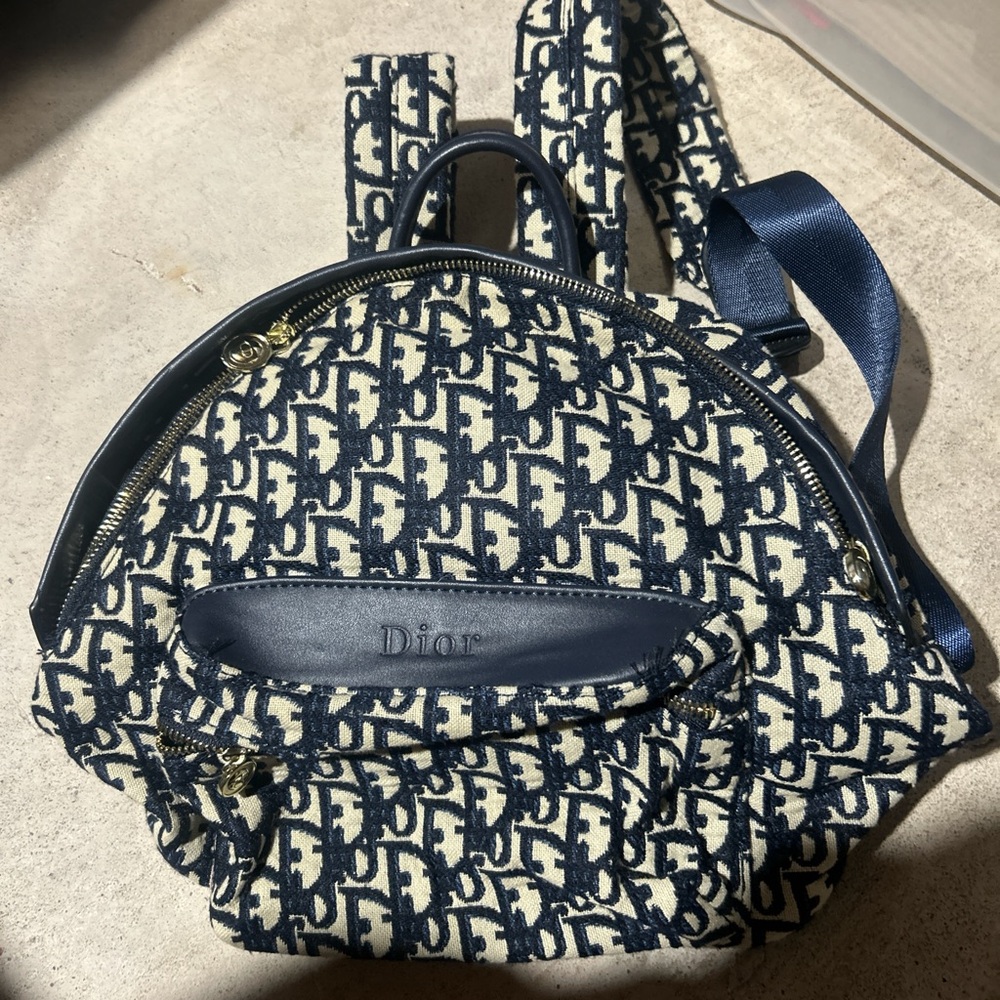 Dior Blue and White Logo Backpack